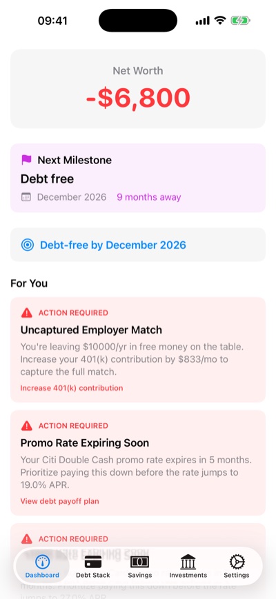 Cascade app dashboard on iPhone